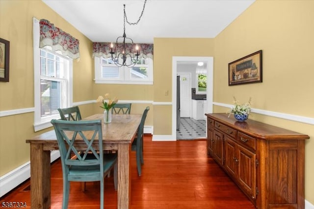 7 Park Ave, Summit City, NJ 07901 - dining room featuring a chandelier, dark wood finished floors, plenty of natural light, and a baseboard heating unit