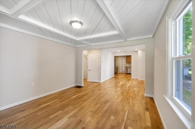 29 S Hillside Ave, Roxbury Twp, NJ 07876 - unfurnished room with light wood-type flooring and a wood ceiling with exposed beams