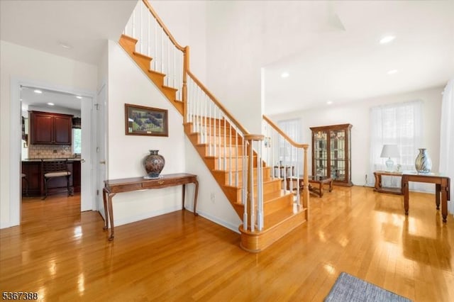 3 Stanbury Ln, Kingwood Twp, NJ 08825 - staircase with wood finished floors and recessed lighting