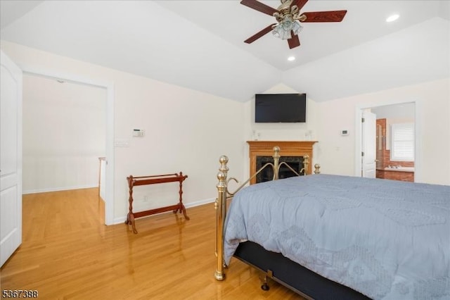 3 Stanbury Ln, Kingwood Twp, NJ 08825 - bedroom with lofted ceiling, light wood-style floors, recessed lighting, and a ceiling fan