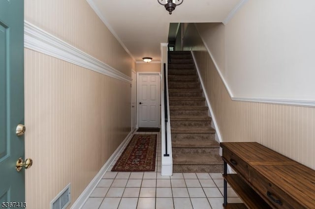29F Concord Rd Unit F, West Milford Twp, NJ 07480 - staircase featuring tile patterned floors and crown molding
