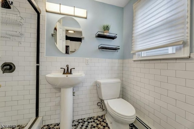 830 Pennsylvania Ave, Lyndhurst Twp, NJ 07071 - full bath with tile walls, a stall shower, a wainscoted wall, and tile patterned flooring