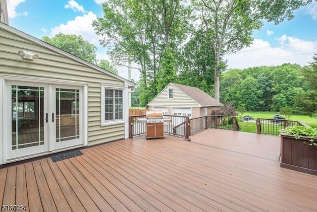 88 Overlook Ave, East Hanover Twp, NJ 07936 - deck with an outdoor structure, a grill, and french doors