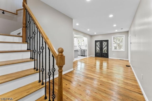 331 W Ln, Clark Twp, NJ 07066 - entryway with wood finished floors, recessed lighting, and stairway
