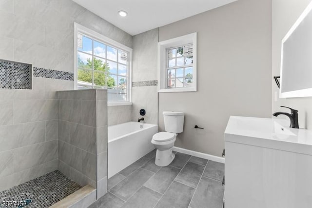 331 W Ln, Clark Twp, NJ 07066 - bathroom featuring vanity, tiled shower, a bath, and tile patterned floors