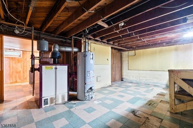 917 Tompkins Ave, South Plainfield Boro, NJ 07080 - below grade area with gas water heater and tile patterned floors