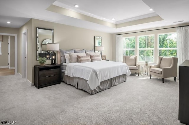 7 Glacier Way, Union Twp, NJ 08867 - bedroom featuring a tray ceiling, light colored carpet, and recessed lighting