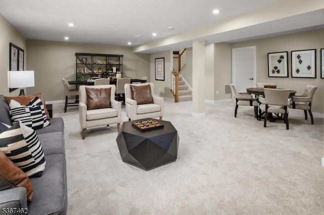 7 Glacier Way, Union Twp, NJ 08867 - living area featuring stairway, recessed lighting, and light colored carpet