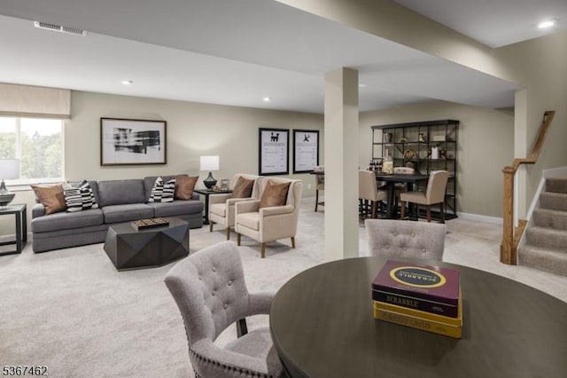 7 Glacier Way, Union Twp, NJ 08867 - carpeted living room with stairs and recessed lighting