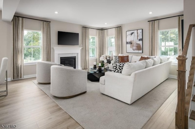 7 Glacier Way, Union Twp, NJ 08867 - living room featuring a glass covered fireplace, light wood-style flooring, and recessed lighting