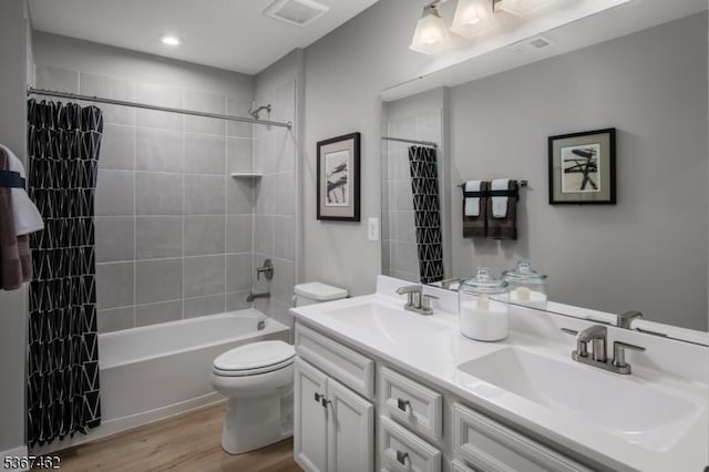 7 Glacier Way, Union Twp, NJ 08867 - bathroom with double vanity, wood finished floors, shower / bathtub combination with curtain, and recessed lighting