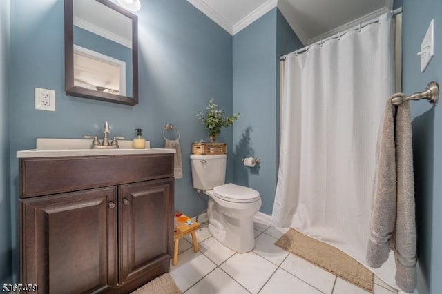 37 Evergreen Rd, Vernon Twp, NJ 07461 - full bath with ornamental molding, vanity, tile patterned floors, and a shower with curtain