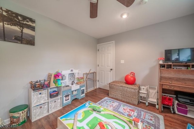 37 Evergreen Rd, Vernon Twp, NJ 07461 - game room with a ceiling fan and wood finished floors