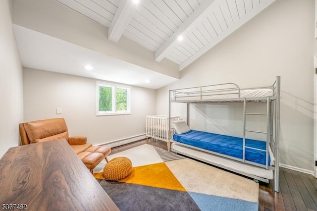17 Glenwood Rd, Colts Neck Twp, NJ 07722 - bedroom featuring baseboard heating, wood finished floors, wood ceiling, and recessed lighting