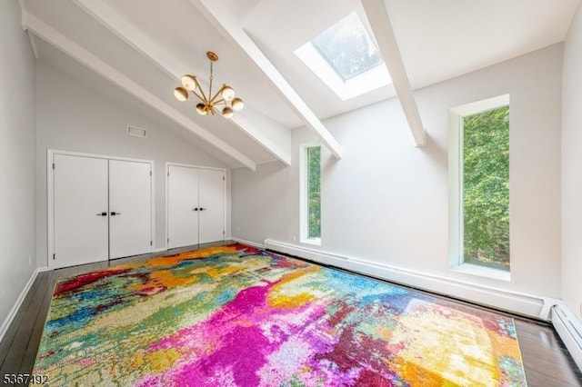 17 Glenwood Rd, Colts Neck Twp, NJ 07722 - bonus room with a skylight, a baseboard radiator, wood finished floors, a baseboard heating unit, and a chandelier