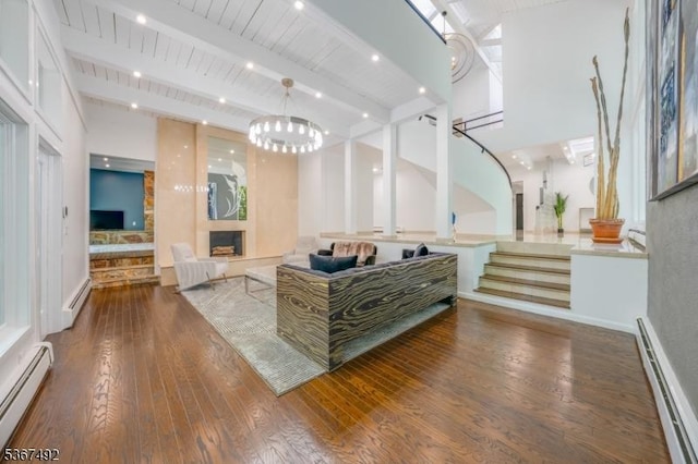 17 Glenwood Rd, Colts Neck Twp, NJ 07722 - building lobby featuring stairway and a wood ceiling with exposed beams