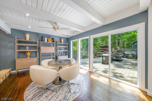 17 Glenwood Rd, Colts Neck Twp, NJ 07722 - dining area featuring beamed ceiling, hardwood / wood-style floors, and ceiling fan