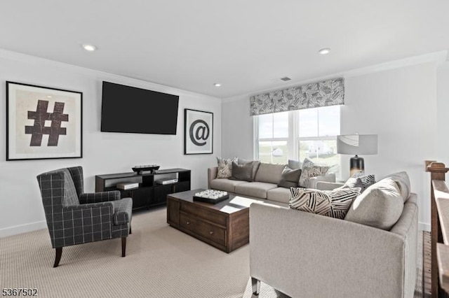 14 Glacier Way, Union Twp, NJ 08867 - living area with ornamental molding, recessed lighting, and light carpet