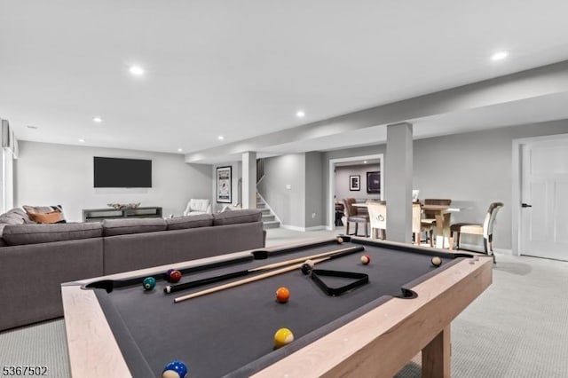 14 Glacier Way, Union Twp, NJ 08867 - rec room featuring light carpet, recessed lighting, and pool table