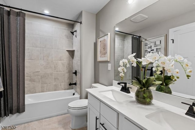 14 Glacier Way, Union Twp, NJ 08867 - bathroom featuring double vanity, shower / bathtub combination with curtain, and recessed lighting