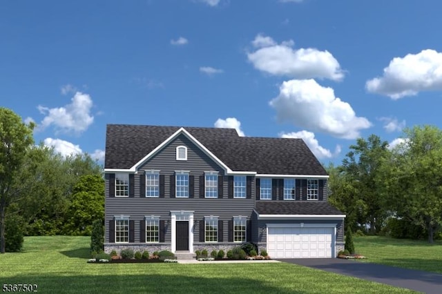 14 Glacier Way, Union Twp, NJ 08867 - colonial house featuring driveway, a garage, a front yard, and roof with shingles