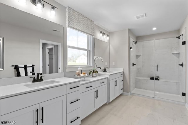 14 Glacier Way, Union Twp, NJ 08867 - full bath with marble look tiles, double vanity, and a stall shower