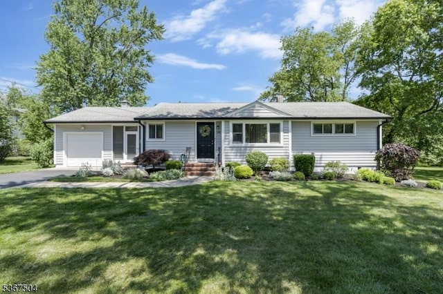 454 Hauck Rd, Bridgewater Twp, NJ 08807 - ranch-style home featuring an attached garage, a chimney, asphalt driveway, and a front yard