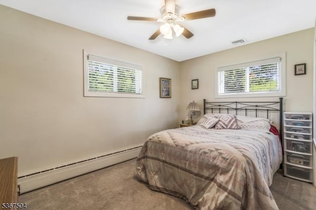 454 Hauck Rd, Bridgewater Twp, NJ 08807 - bedroom featuring a baseboard radiator, carpet, and ceiling fan