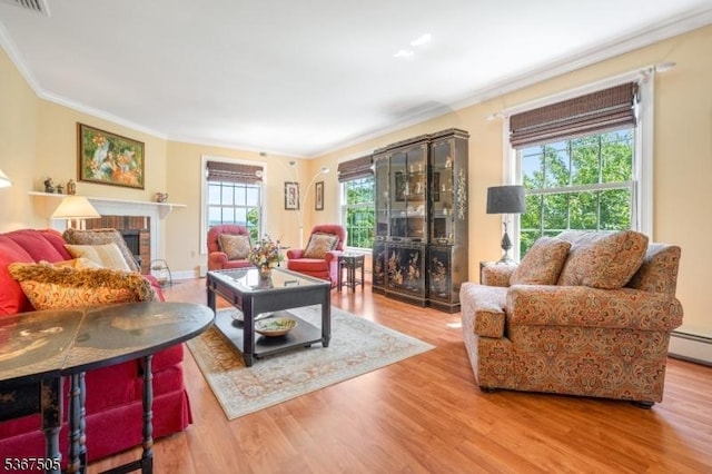 20 Scenic Dr, Fredon Twp, NJ 07860 - living room with a fireplace, crown molding, and wood finished floors