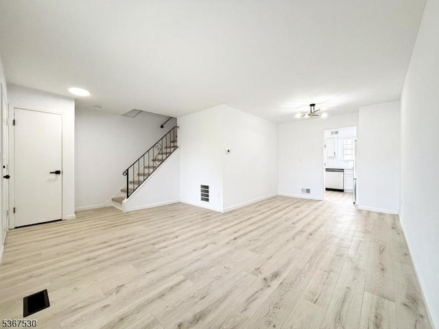 197 Riva Dr, Mansfield Twp, NJ 07840 - unfurnished living room featuring light wood-style flooring and stairway