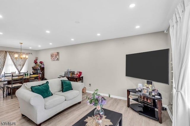 442 Stalevicz Ln, Rahway City, NJ 07065 - living area with a chandelier, light wood-style flooring, and recessed lighting