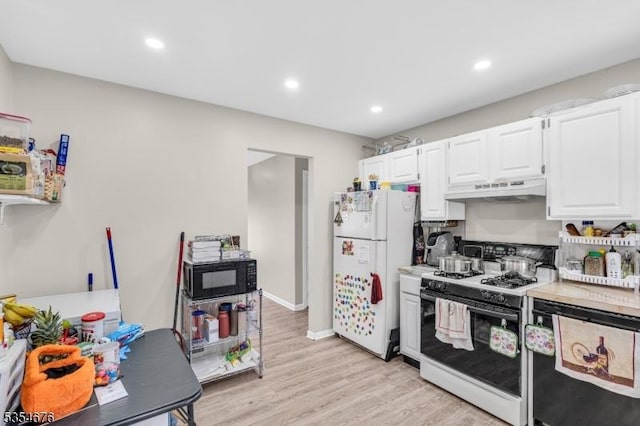 442 Stalevicz Ln, Rahway City, NJ 07065 - kitchen featuring black appliances, under cabinet range hood, white cabinets, light wood finished floors, and light countertops