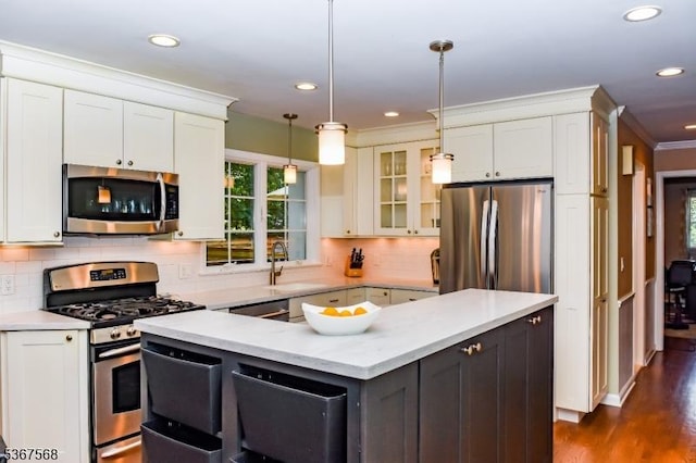 4 Parkway E, Caldwell Boro Twp, NJ 07006 - kitchen featuring stainless steel appliances, a kitchen island, recessed lighting, light countertops, and white cabinetry