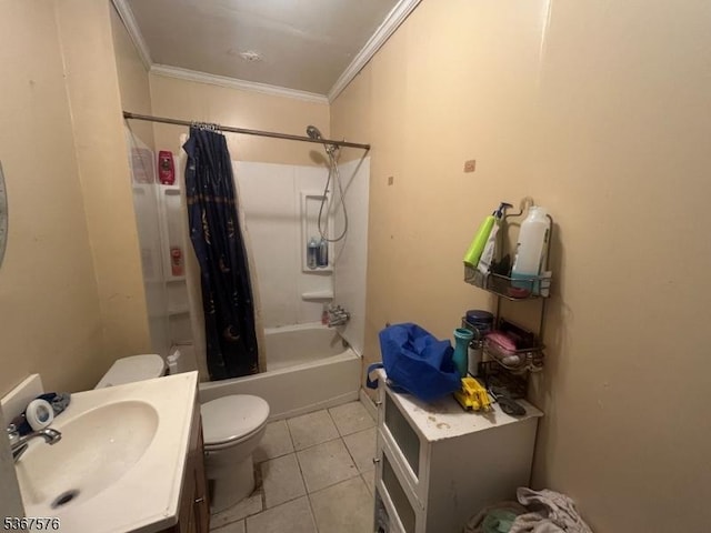 741 N Blvd, Alpha Boro, NJ 08865 - full bath featuring crown molding, shower / tub combo with curtain, tile patterned floors, and vanity
