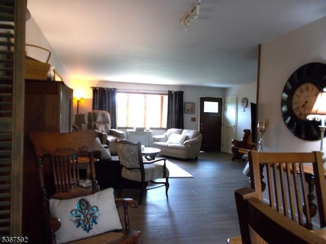 39 Stillwater Rd, Hardwick Twp, NJ 07825 - living room with wood finished floors, rail lighting, and stairs