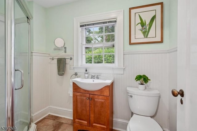 329 W End Rd, South Orange Village Twp, NJ 07079 - bathroom with a wainscoted wall, a shower stall, vanity, and tile patterned flooring