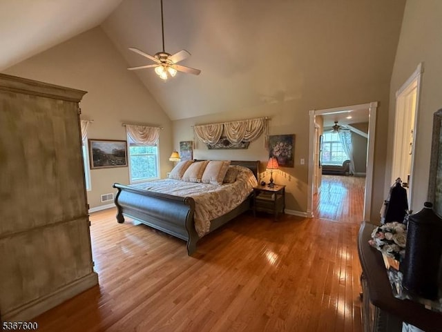 10 Links Ct, Sparta Twp, NJ 07871 - bedroom with high vaulted ceiling, light wood-type flooring, and ceiling fan