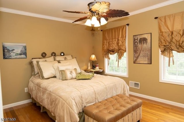 10 Links Ct, Sparta Twp, NJ 07871 - bedroom with multiple windows, wood finished floors, ornamental molding, and ceiling fan