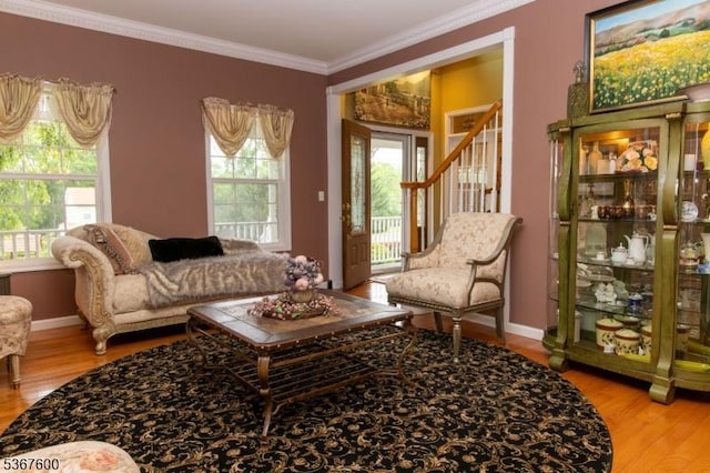 10 Links Ct, Sparta Twp, NJ 07871 - sitting room featuring wood finished floors, ornamental molding, and stairs
