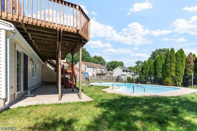 26 Ditmars Cir, Hillsborough Twp, NJ 08844 - view of pool with stairs, a fenced backyard, a patio, and a wooden deck