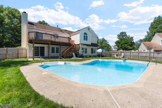 26 Ditmars Cir, Hillsborough Twp, NJ 08844 - view of pool with a wooden deck, stairs, and a fenced backyard