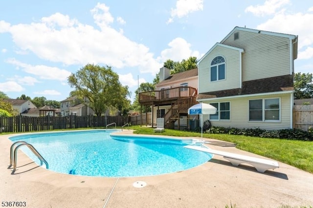 26 Ditmars Cir, Hillsborough Twp, NJ 08844 - view of pool featuring stairs, a deck, a diving board, and a patio area
