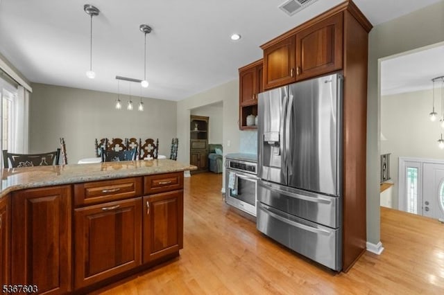 26 Ditmars Cir, Hillsborough Twp, NJ 08844 - kitchen featuring appliances with stainless steel finishes, light wood-style flooring, decorative light fixtures, and recessed lighting