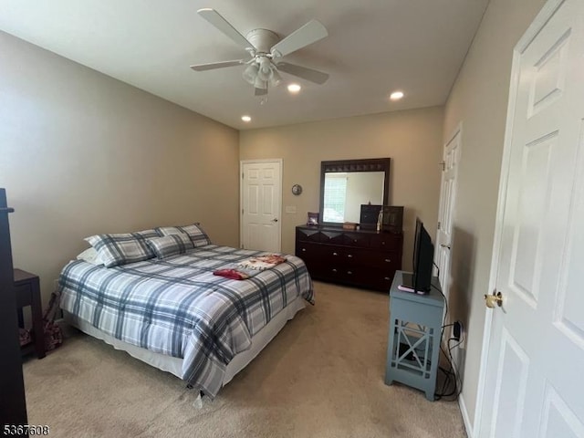 1002 Deerhaven Ter, Lopatcong Twp, NJ 08886 - bedroom featuring light colored carpet, recessed lighting, and ceiling fan