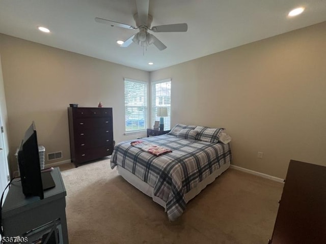 1002 Deerhaven Ter, Lopatcong Twp, NJ 08886 - bedroom with light colored carpet, recessed lighting, and a ceiling fan