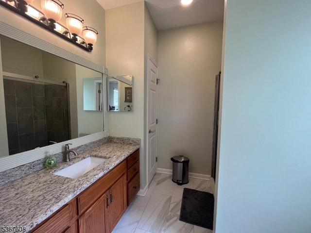 1002 Deerhaven Ter, Lopatcong Twp, NJ 08886 - full bathroom with vanity, marble look tiles, and a shower