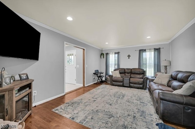 1508 County Rd 565, Vernon Twp, NJ 07461 - living area featuring ornamental molding, wood finished floors, and recessed lighting