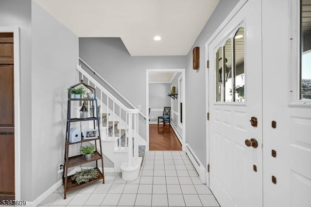 1508 County Rd 565, Vernon Twp, NJ 07461 - entrance foyer with stairway, light tile patterned floors, recessed lighting, and baseboard heating