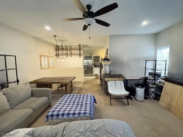8619 Brittany Dr, Wayne Twp, NJ 07470 - living area featuring carpet flooring, a ceiling fan, and recessed lighting