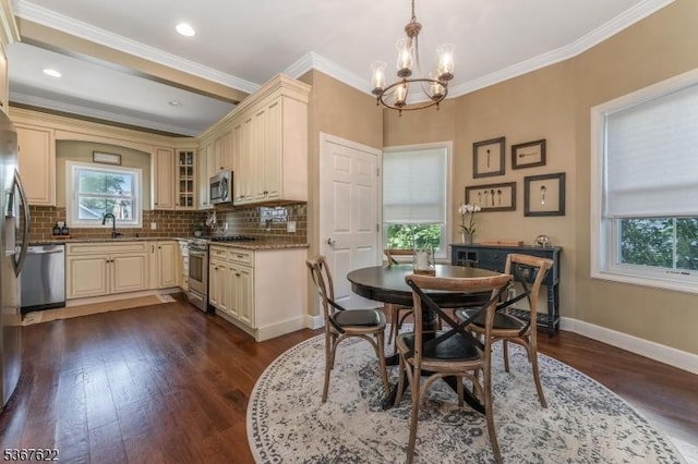36 E Grant Ave, Roselle Park Boro, NJ 07204 - dining space featuring a chandelier, dark wood-style floors, crown molding, and recessed lighting